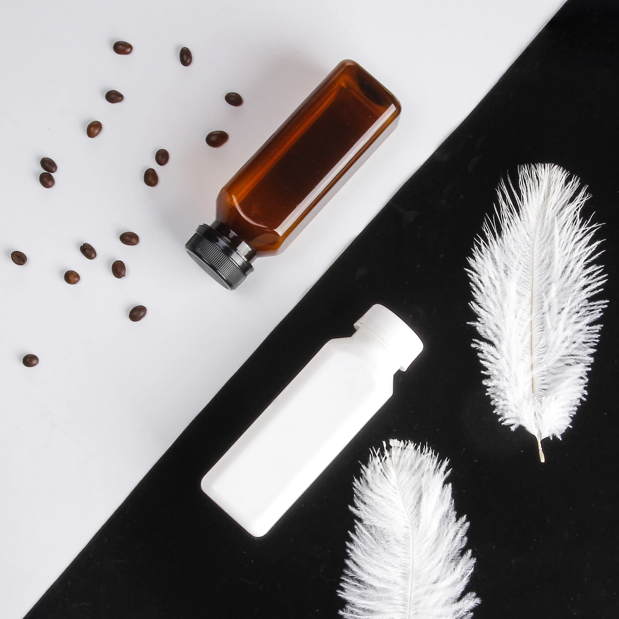 Plastic PLA 250 Ml Cold Brew coffee Plastic Bottles Square Juice Beverage smoothies Bottles With Tamper Evident Lids