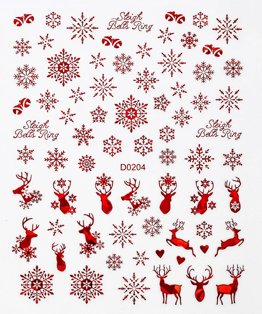 New Design Wholesale Red Snow Elk Christmas Nail Art Stickers Gold Santa Winter Nail Decals For Nail decorations