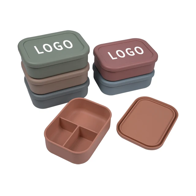 Customize logo BPA Free Food Grade Airtight Seal Meal Prep 3 Section Silicone Bento Lunch Box Food Storage Container  for Kids
