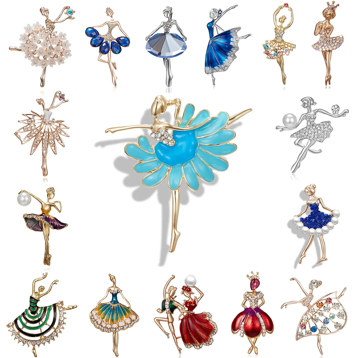 Fashion character brooch creative dancing girl pearl water diamond painting oil brooch