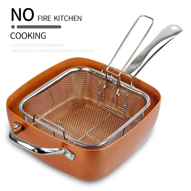 Copper Pan Square Deep Frying Pan Set Nonstick Frying Pan