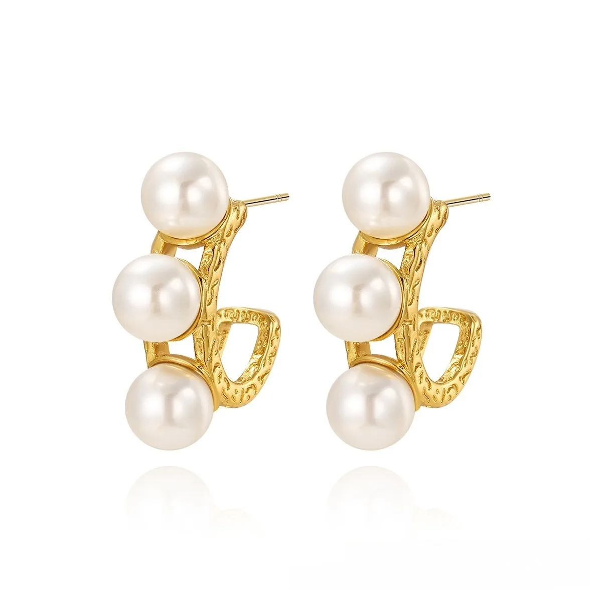 18K Gold Plated Stainless Steel Geometric Hollow Hoop Earrings Exquisite Korean Style with Pearl Trendy Stainless Steel Jewelry