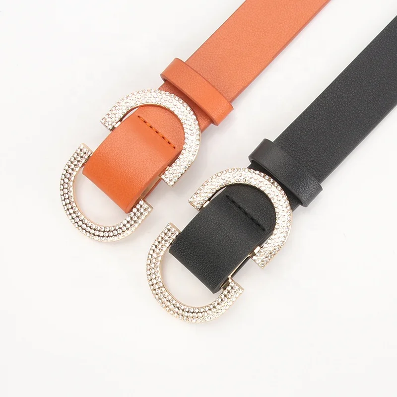 Alloy Diamond Buckle Belts for Women PU Leather Waist Belts Ladies Waistband for Jeans