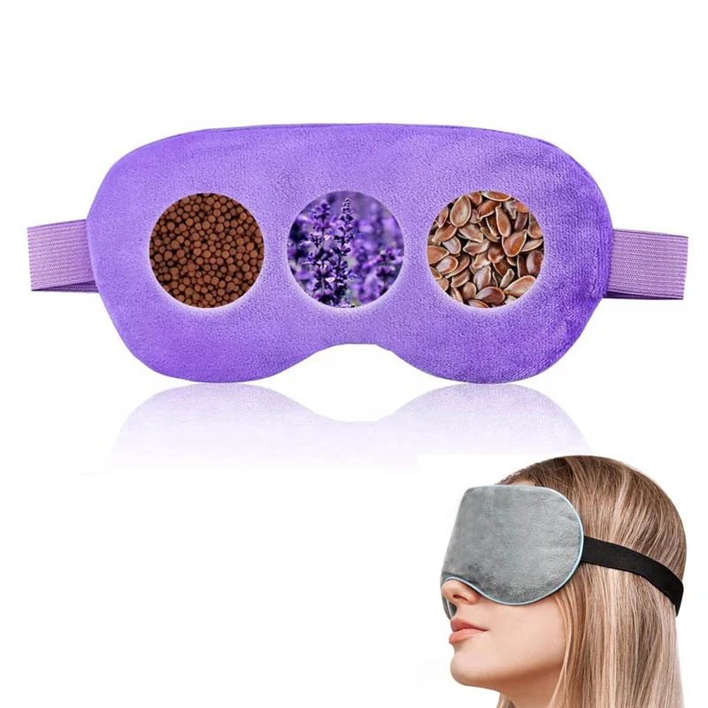 soft fleece eye mask with microwave lavender clay beads reusable hot & cold yoga eye heating pad heat compress pack