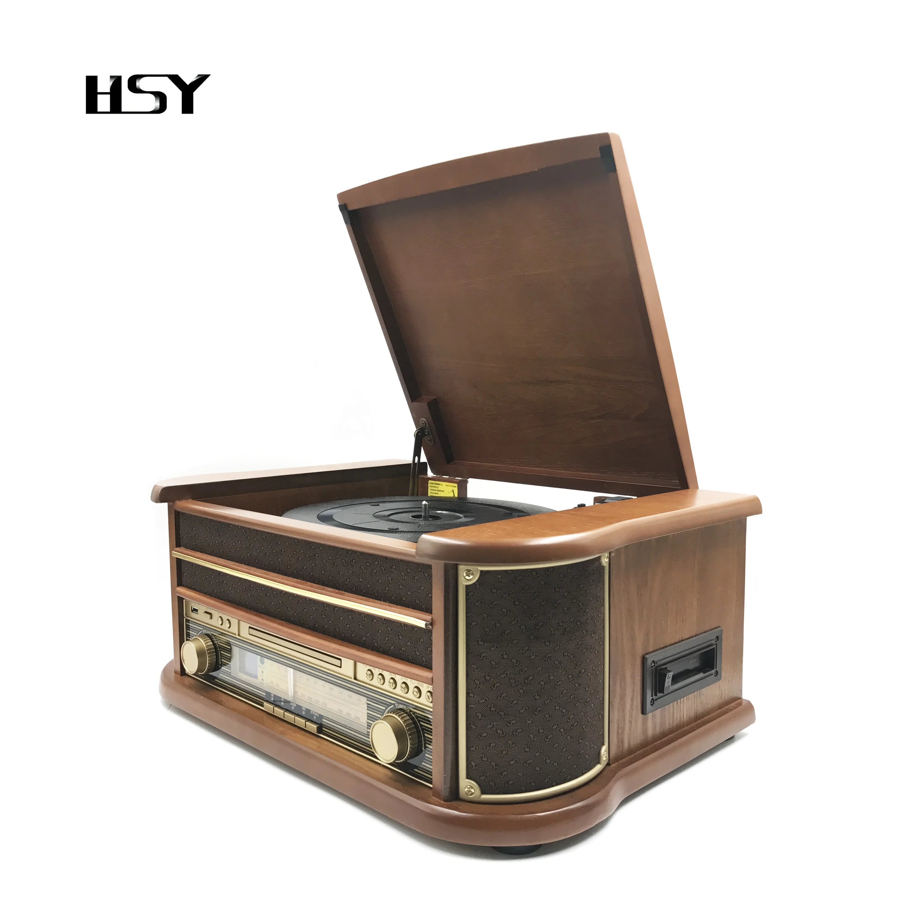 Виниловый проигрыватель BT в стиле ретро с деревянными колонками