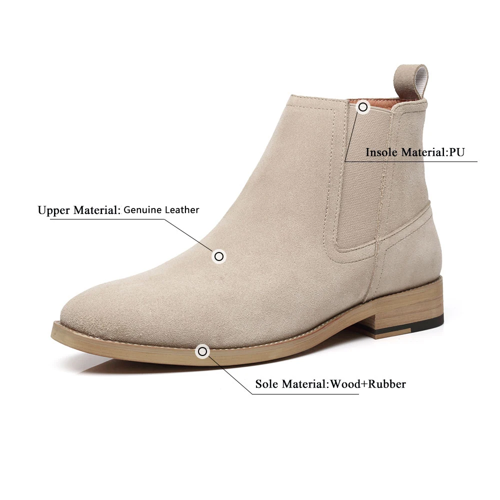 High quality selling 37-44 Big Size Men Women Genuine Leather Suede Chelsea Boots Causal Wooden Sole Boots