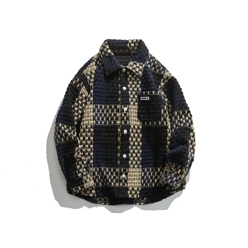 American Plaid Vintage Patchwork color windbreaker jacket coat with zipper men s jackets cold winter streetwear fall jackets