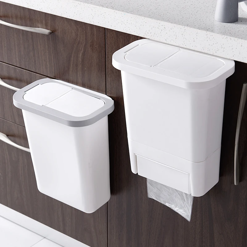 Delivery Fast Solid Color Kitchen Hanging Trash Can Folding Waste Bin Wall Trash Can Portable Trash For Kitchen Waste Storage