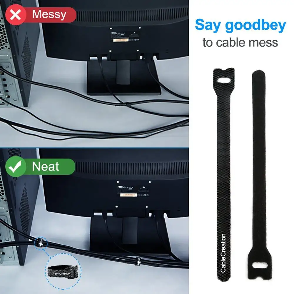 CableCreation 50PC Per Bag Flexible Automatic Double Side Reusable Carry Self Gripping Cinch Straps/Hook Loop cable tie