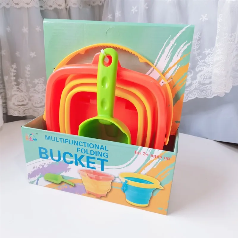 Summer outdoor sand game baby bathroom folding silicone beach bucket toy