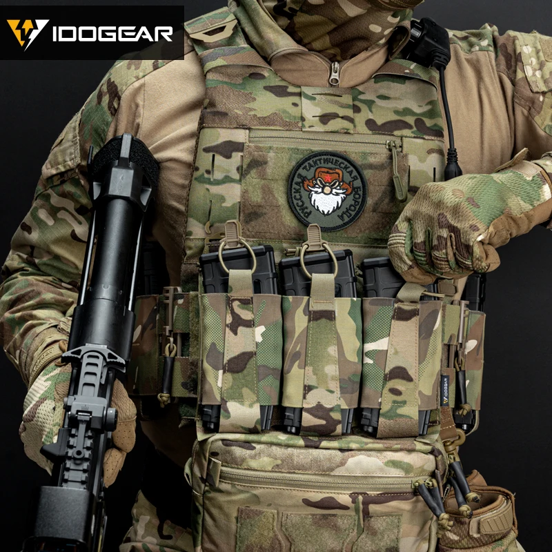 IDOGEAR Ferro Style Elastic 556 762 Triple Mag Pouch Placard Hook Front Flap Panel Quick Draw Triple M4 Magazine Pouch