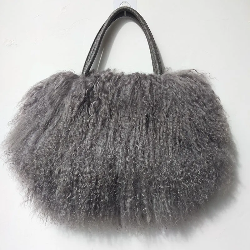 Women Luxury Mongolian Lamb Fur Tote Bag Hot Sales Trendy Fashion