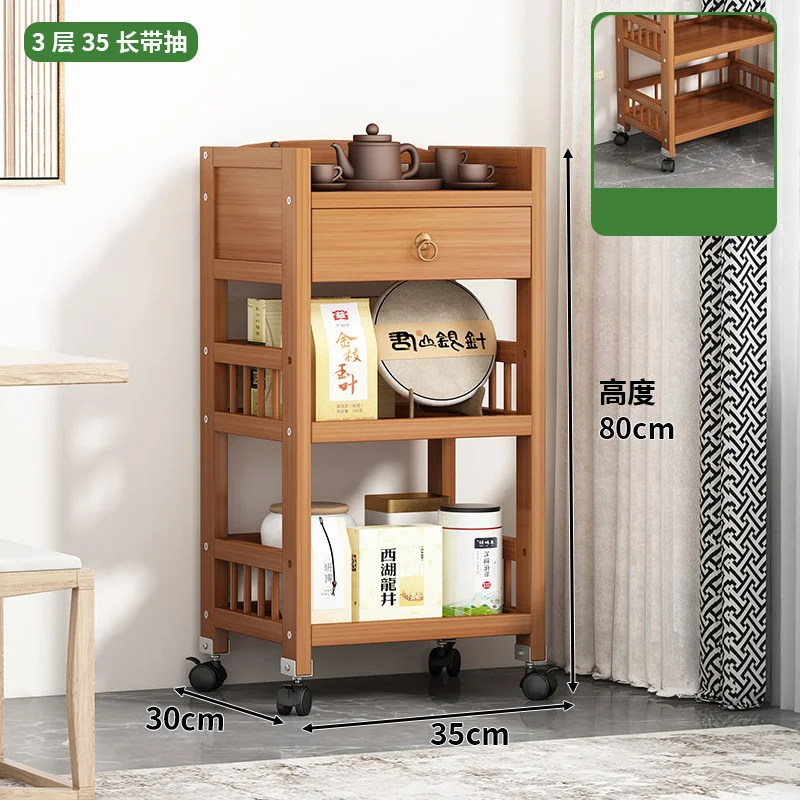 Three-Tiers Wooden Rolling Cart Furniture Trolley Holders and Storage Rack
