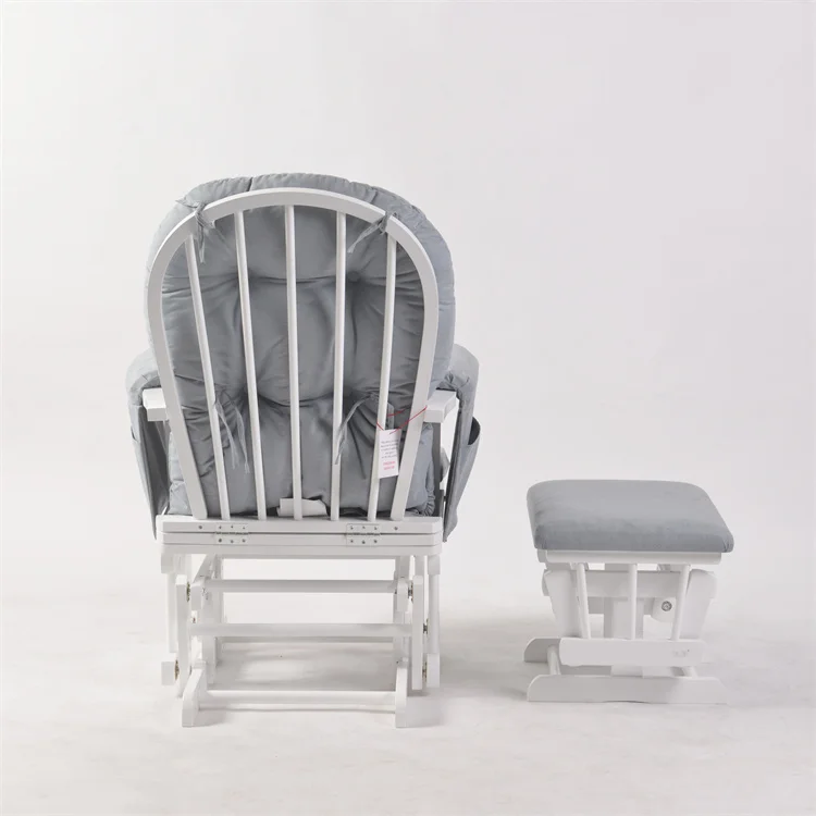 Grey Milk Color Rocking Breast Feeding Baby Sleeping Reclinable Glider Chair with Stool