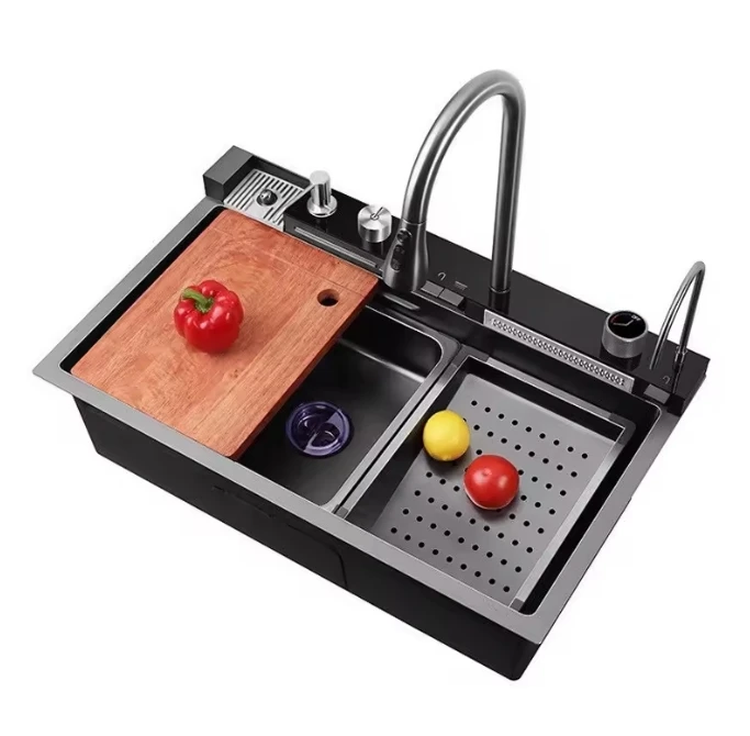 Modern Kitchen Sink Stainless Steel Kitchen Wash Basin Decor and PVD with Black Nano Single Bowl 5 Years Above Counter 7546JY