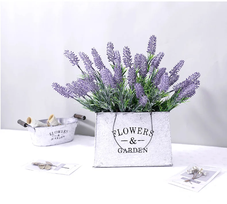 Contracted Artificial Flocked Plastic Lavender Bundle Flowers Plants Wedding Bouquet Home Table Centerpieces