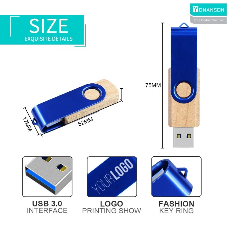 High Speed Wood USB 3.0 Flash Drive 16GB 32GB Promotional Gifts 3.0 Pendrive 64GB Customized Logo USB Memory Stick U Disk 128GB
