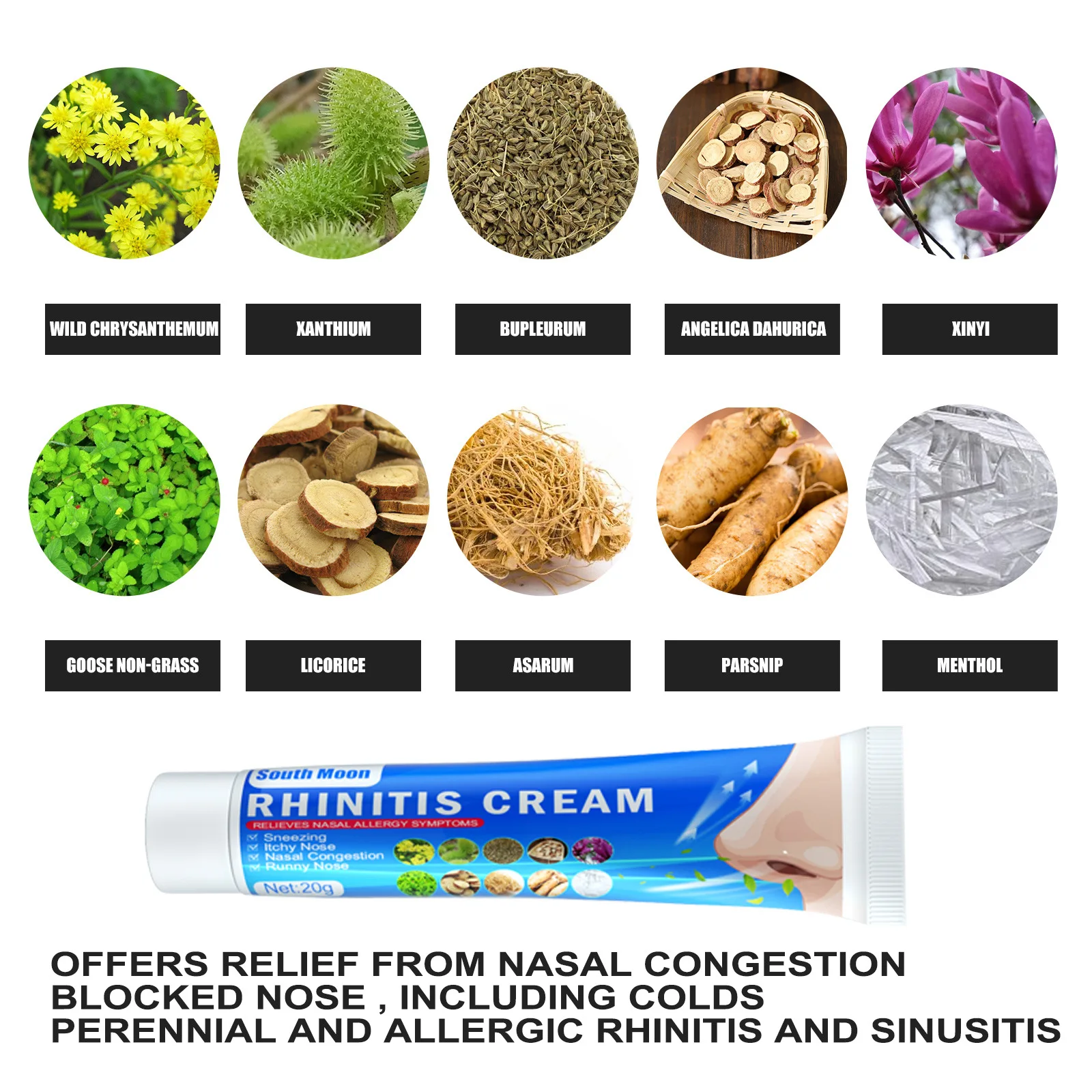 OEM South Moon cold sneezing headache sinusitis stuffy nose dry nasal cavity relief rhinitis cream with cotton swab