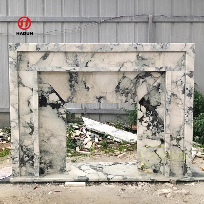 Classic Modern Design Indoor Home Decor Hand Carved Natural Stone Arabescato Marble Fireplace Mantel