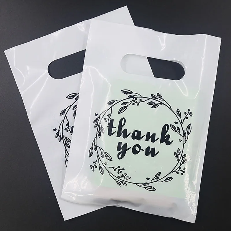 Hot Selling Plastic Bags For Business Thank You Small Merchandise Shopping Bags Retail Die Cut Handle Bags