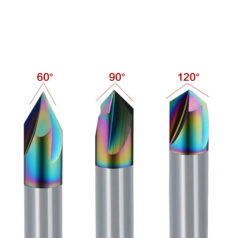 Colorful aluminum with three edge chamfer milling cutter 60 90 120 degrees straight groove chamfer machining center CNC tool