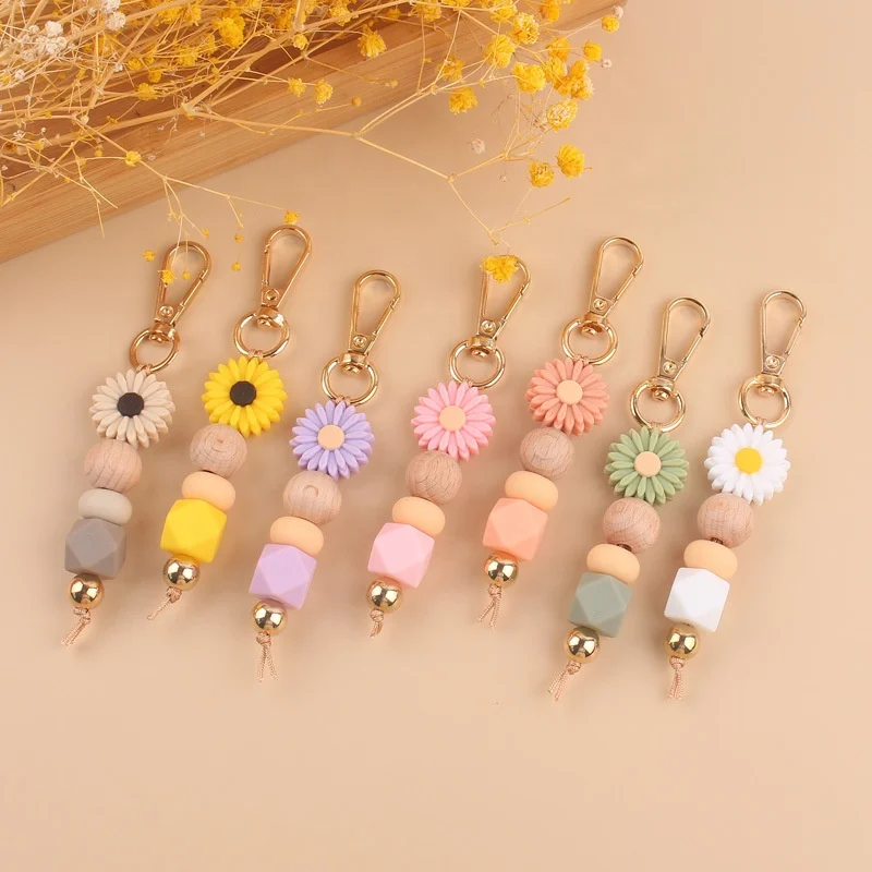 New Creative Silicone Beads Keychain DIY Handmade Bag Pendant Beaded Silicone Keychains