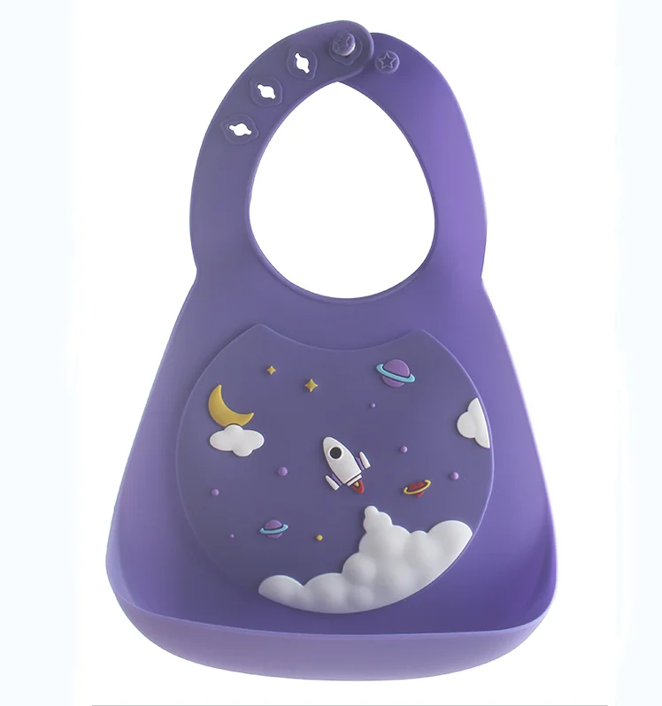 BPA Free Waterproof Silicone Baby Bib With Food Catcher Baby Silicone Feeding Bibs