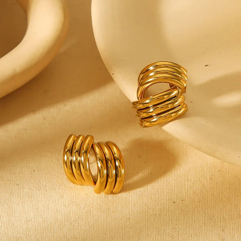 Simple Double Circle Knotted Ball Earrings Carved Geometric Twisted Hoop Earrings for Women Vintage Gold Plated Jewelry
