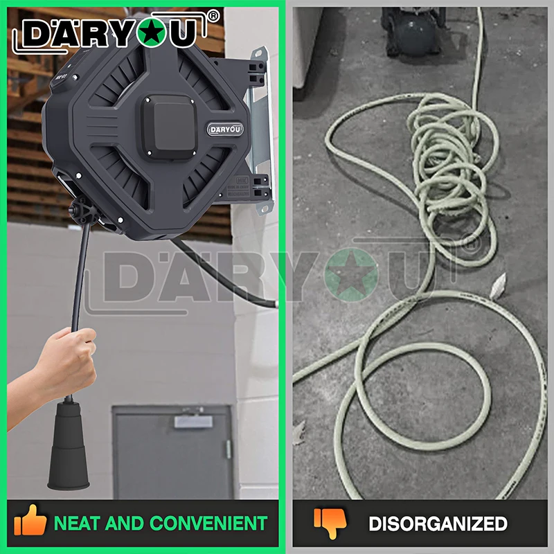 DARYOU Wall Mount Premium Quality ABS Car Wash Detailing Plastic Spring Retractable Air Reel Cord Cabel Hose Reel