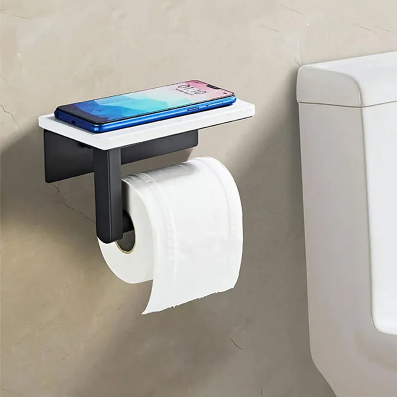 STOCCO classic stainless steel tissue paper holder bathroom wall mounted toilet paper holder with marble mobile phone shelf