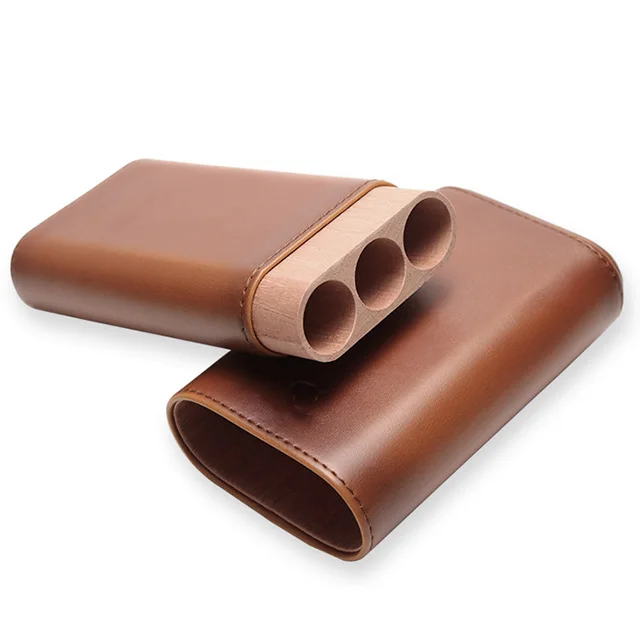 Vietnam Custom Logo 3 Finger Leather Case Wood Cigar Humidor Box For Travel