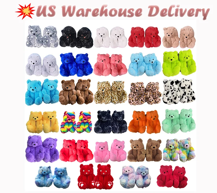 Teddy bear slippers 2022 US WAREHOUSE fuzzy teddy Wholesale Plush adult Slipper House Teddy Bear Slippers for Women Girls