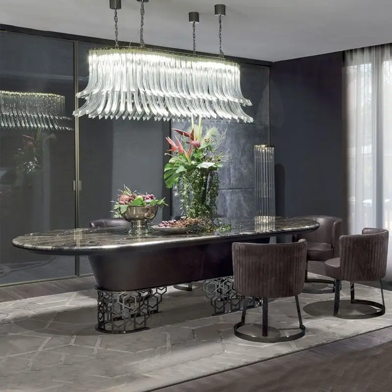 Restaurant furniture customization Italian light luxury Oval table and chair set Modern marble dining table