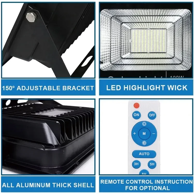 DNG Class Patent Design 100 Watts 200 Watts Solar Flood Light Focus Light Led Flood Light Floodlights Solar Panels