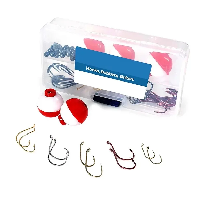 Fishing Tackle Kit 80 Pcs-Includes Fishing Hooks Bobbers Circle Octopus Hooks Sinkers| Starter Kit for Artificial and Live Baits