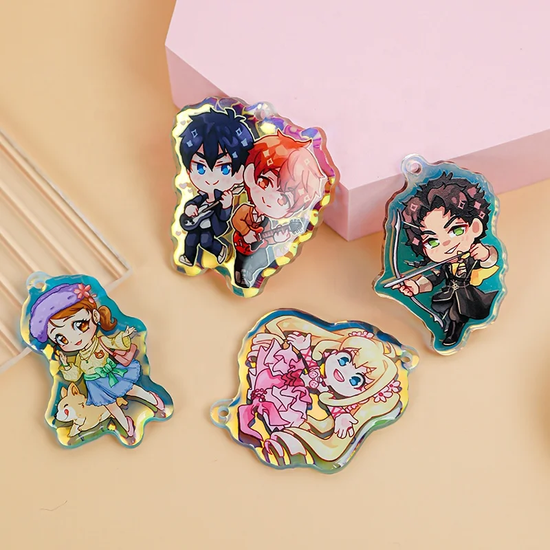 
Juno creative no moq laser cut Two side printed Custom charm Japan anime keychain glitter epoxy acrylic charm 