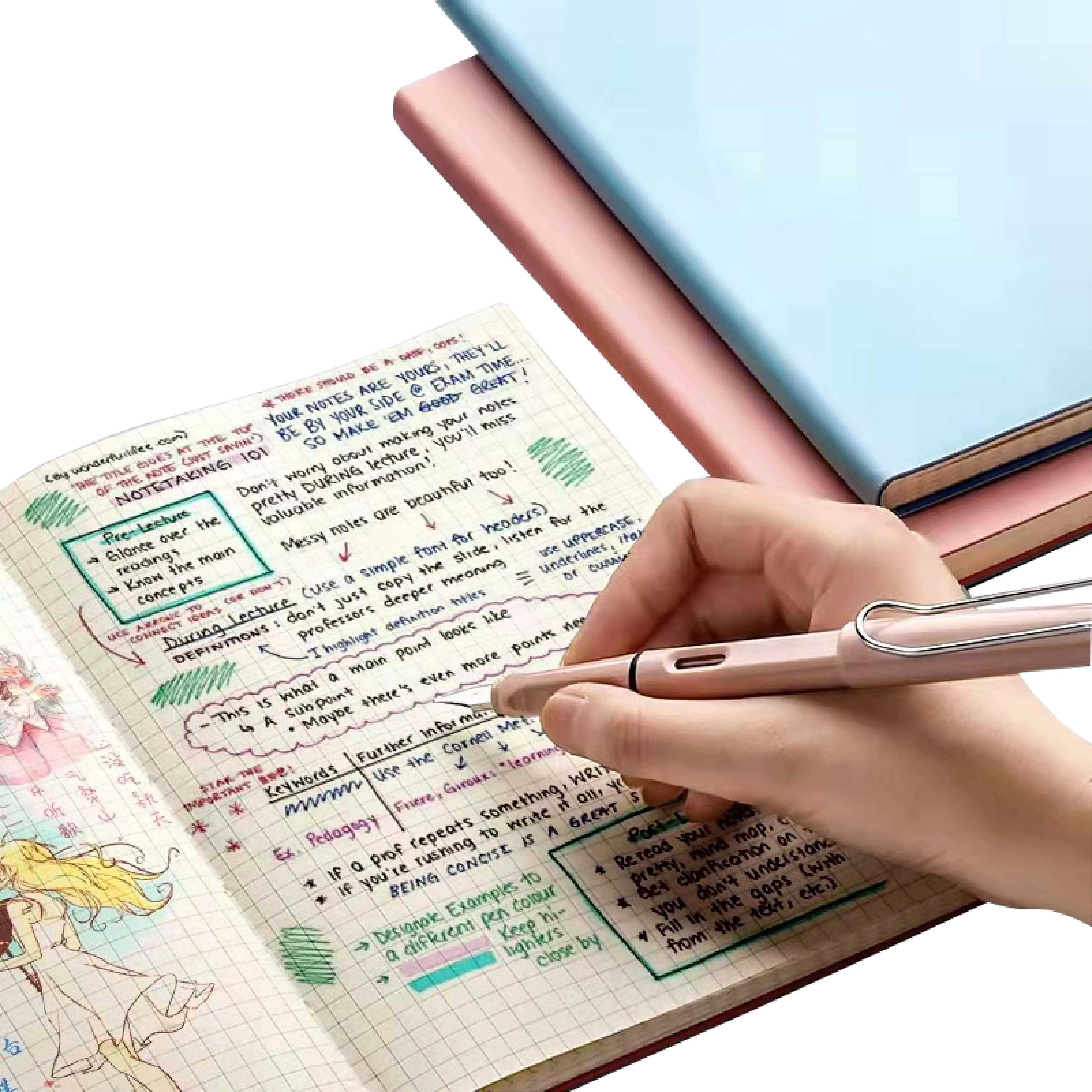 Hot sale A4 custom LOGO pu leather organizer diary printed planner student agenda school grid paper Square line notebook