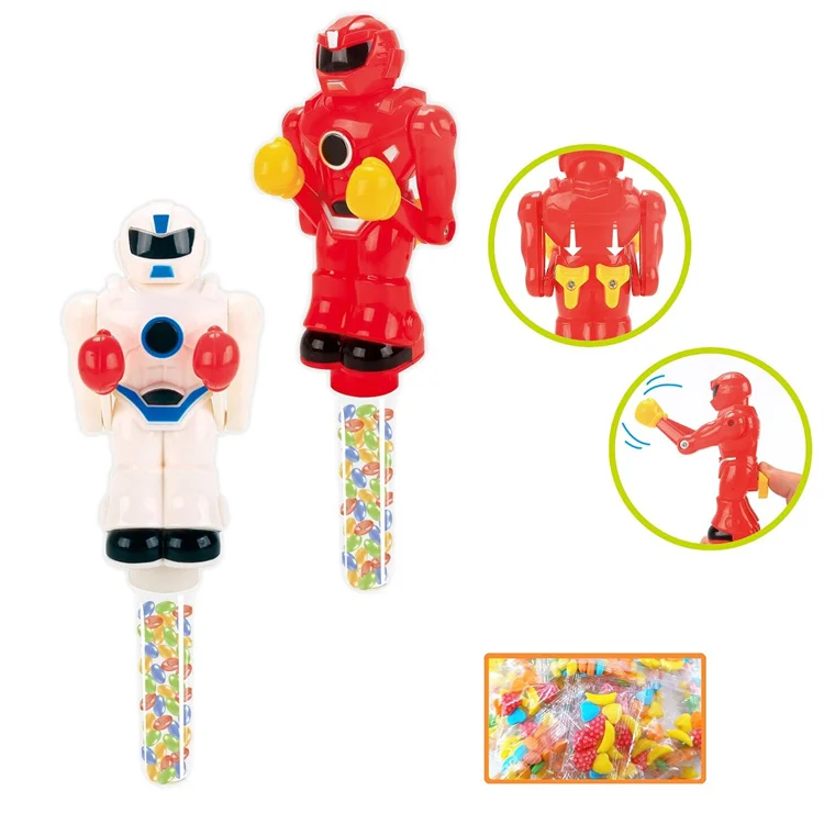 Boxing robot shape candy toys interaction fun plastic candy toy for children