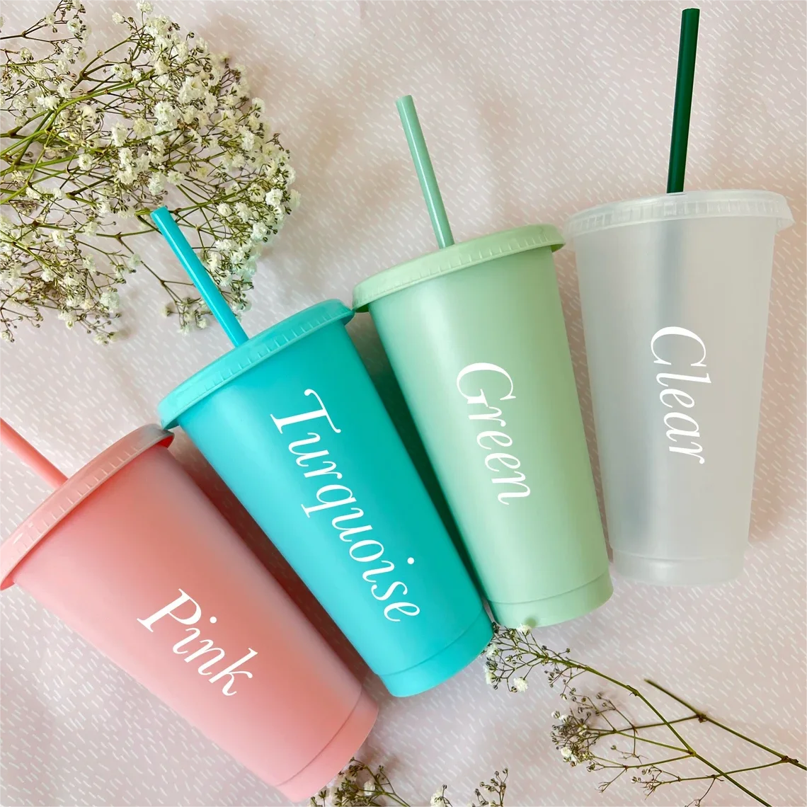 Plastic Cold Cup with Straw and Lid Pastel Colours Cup Inspired Iced Coffee 24oz  Cup Size Large