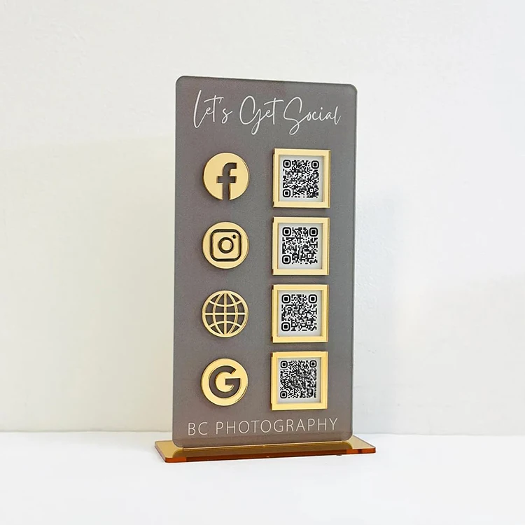 Wholesale Table Top Business Social Media Sign Mirror QR Code Sign Stand Acrylic Display Stand