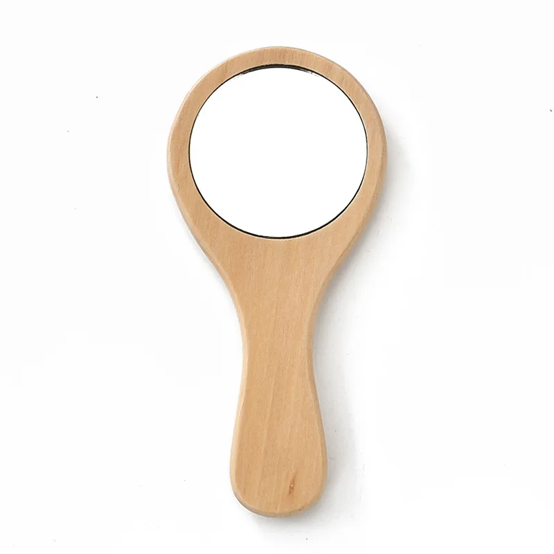 Amazon hot sale fashion one side round pocket mirror wooden bamboo mini portable pocket small handheld lash makeup mirror