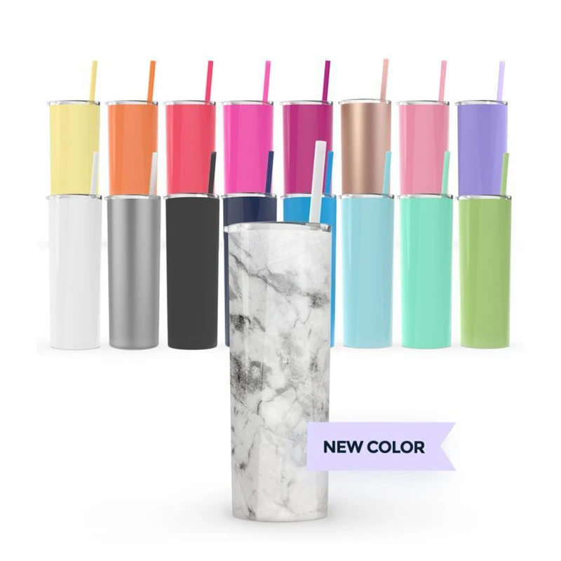 Leak proof slim glitter sublimation stainless steel Cup skinny tumbler with straw and lid