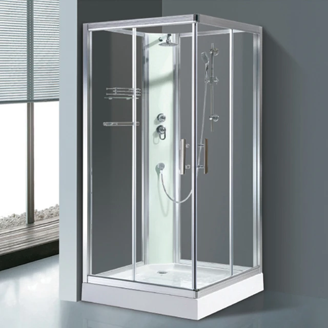 Modern Clear Glass Bathroom Shower Enclosure with Tray Square Aluminum Frame Shower Rooms Stall Kits