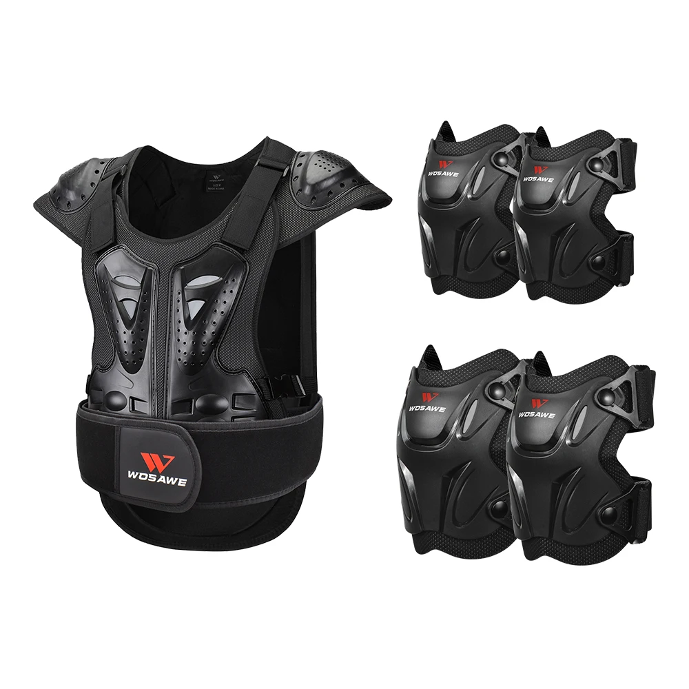 WOSAWE Motorcycle Jacket Armor Motocross Chest Back Protector Motorcycle Body Vest Racing Protective Elbow Knee Guard Set
