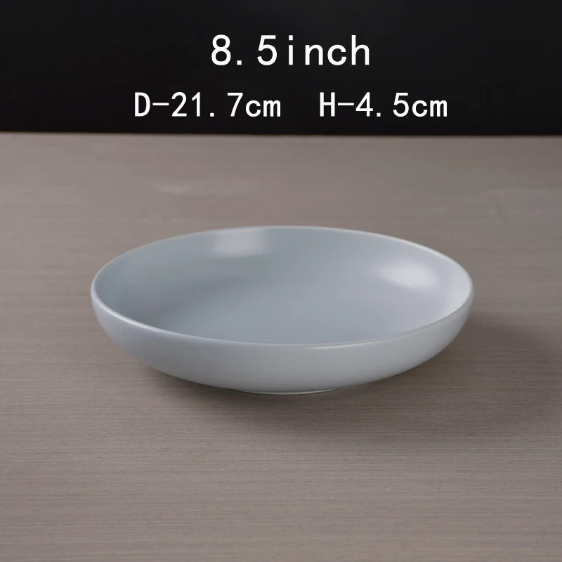 8.5 inch ceramic deep plate for spaghetti pure white porcelain dish light blue plate for restaurant fish plate