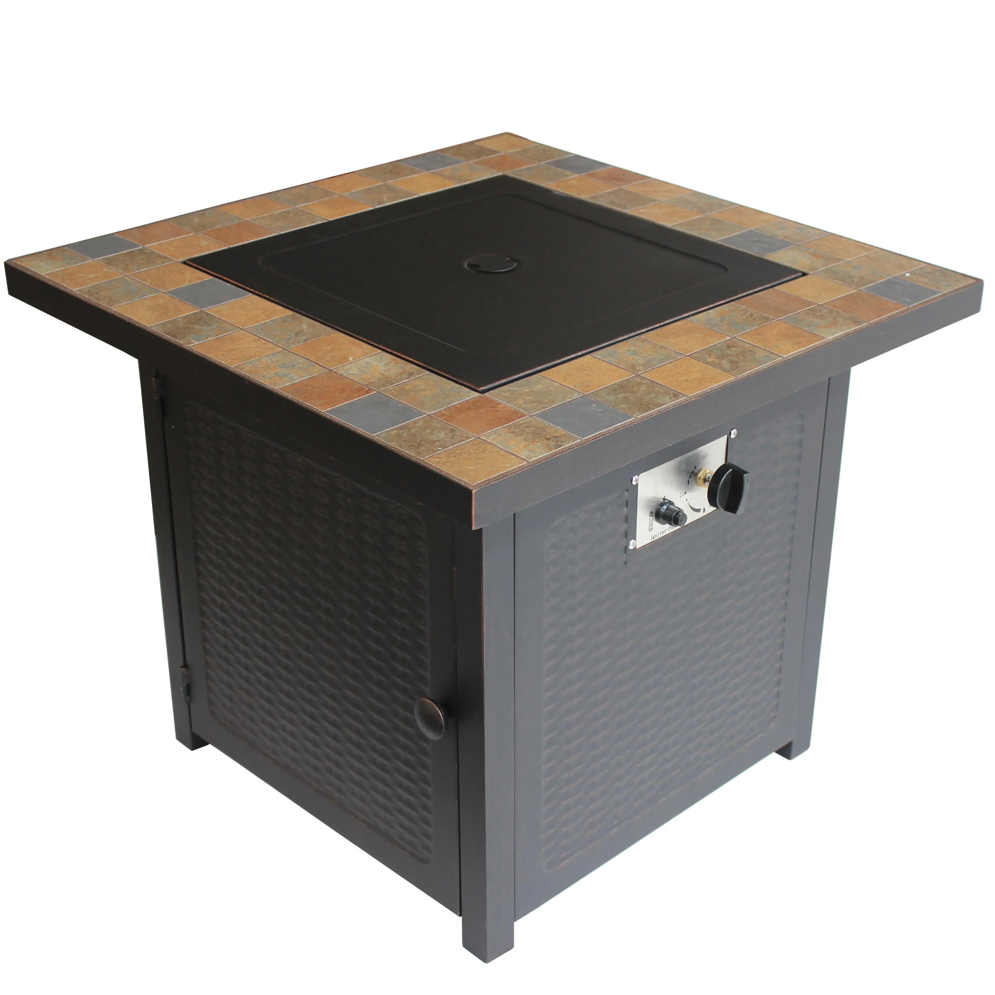 Ceramic Tile Surface Iron Liquid Propane Gas Fire Pit Table Weave Design Garden Backyard