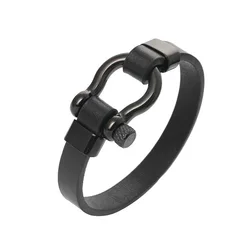 Punk Style Design  jewelry stainless steel  Horseshoe Buckle bracelet for men leather metal