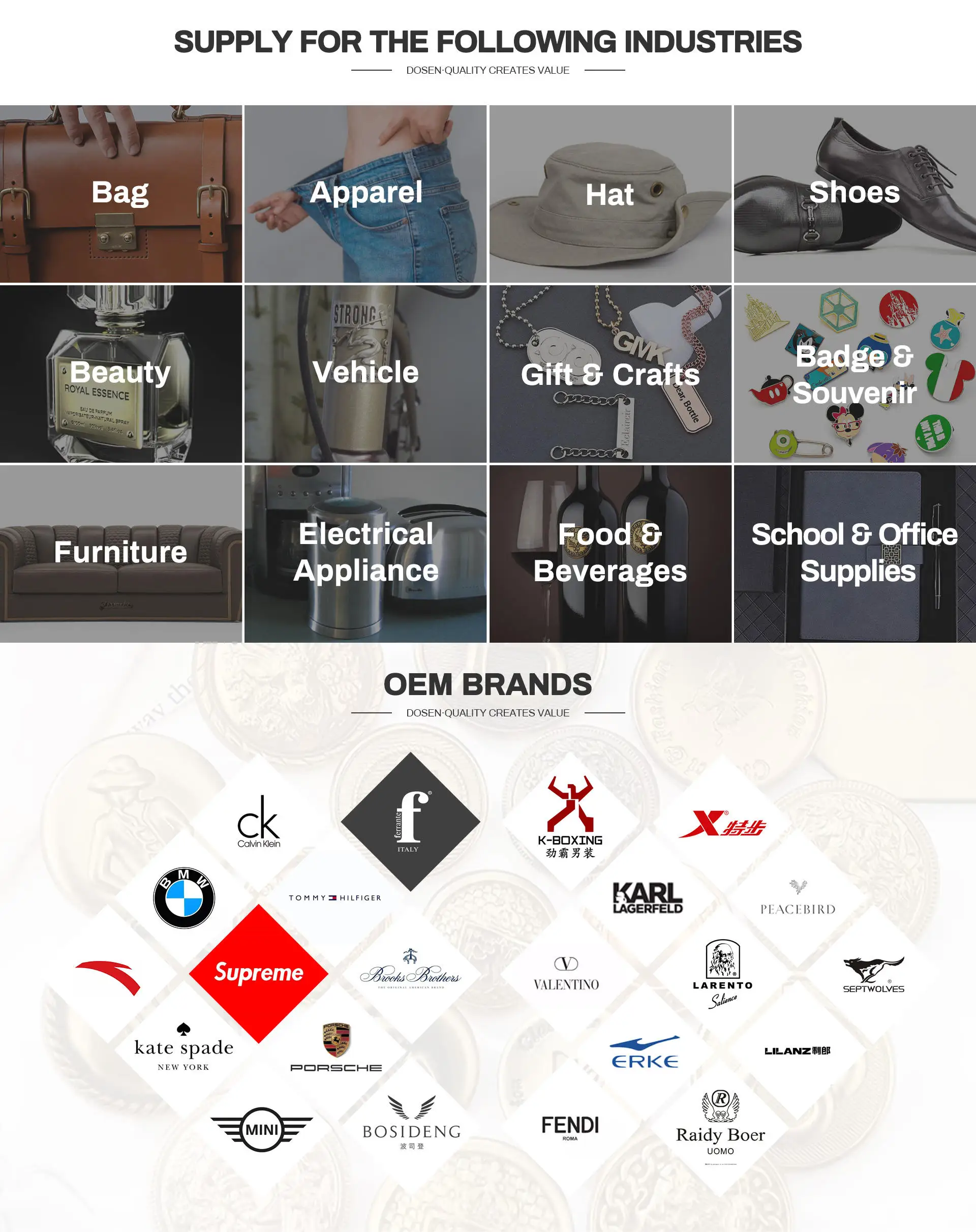 DOSEN custom metal label brand logo with leather label  for clothing