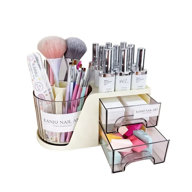 Multifunctional Rotating Nail Art Organizer For Nail Brush Cuticle Nippers Container Nail Beauty DIY Manicure Tools Storage Box