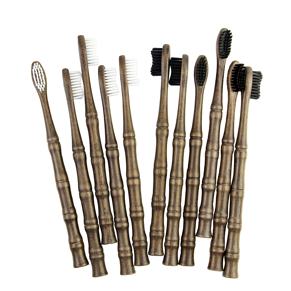 Biodegradable luxury walnut black  wooden charcoal toothbrush with case